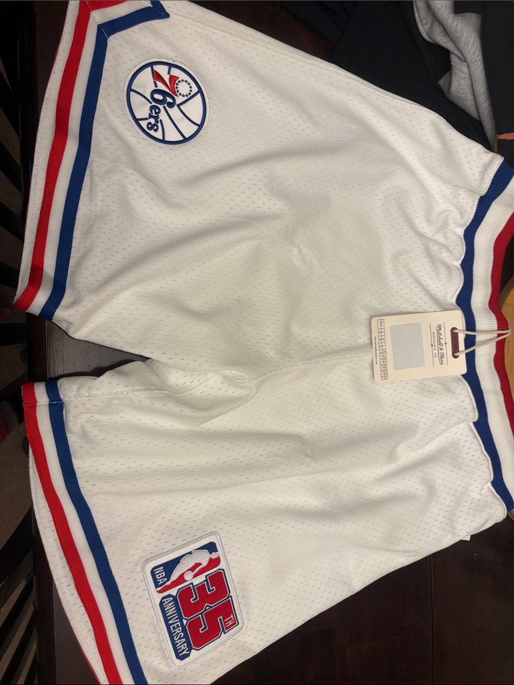 Mitchell & Ness White Philadelphia 76ers Red & Blue Trim Athletic Shorts